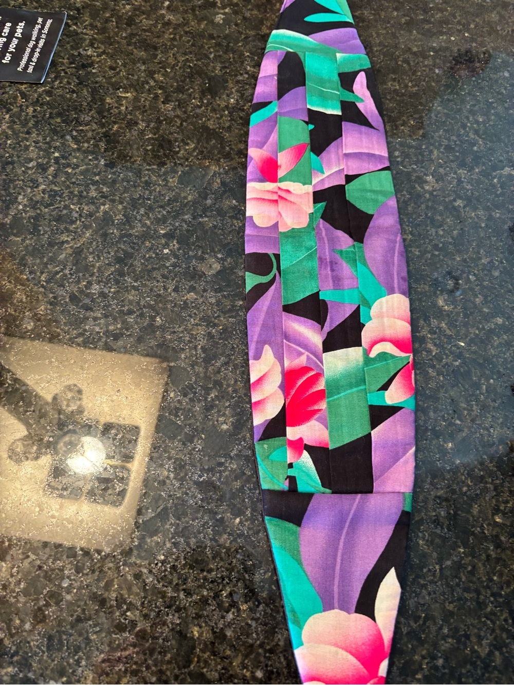 Floral Bow Tie and Adjustable cummerbund (34-36”) - Green, Pink & Purple - Picture 3 of 3